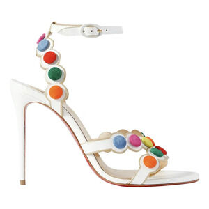 Christian Louboutin Smartissima 100 White Mult Ankle Strap Sandal Heel Pump 38.5